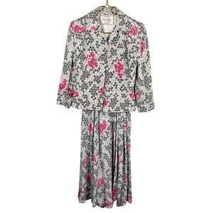 Vintage 1940's Irving Detroit Floral Silk Jacket Dress and Jacket Set Size XS